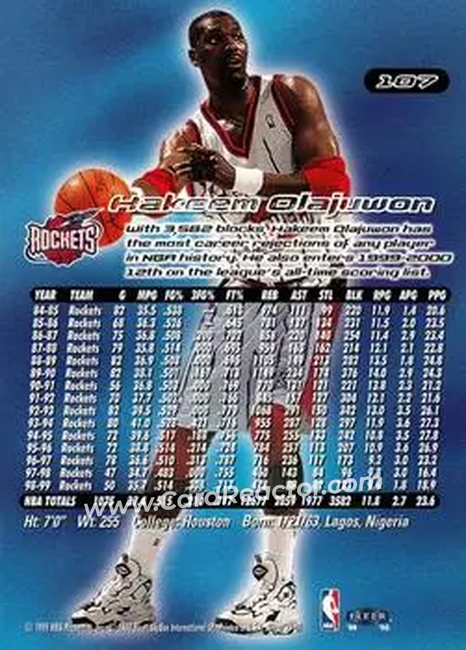 1999-00 Ultra #107 - Hakeem Olajuwon - Houston Rockets - Back