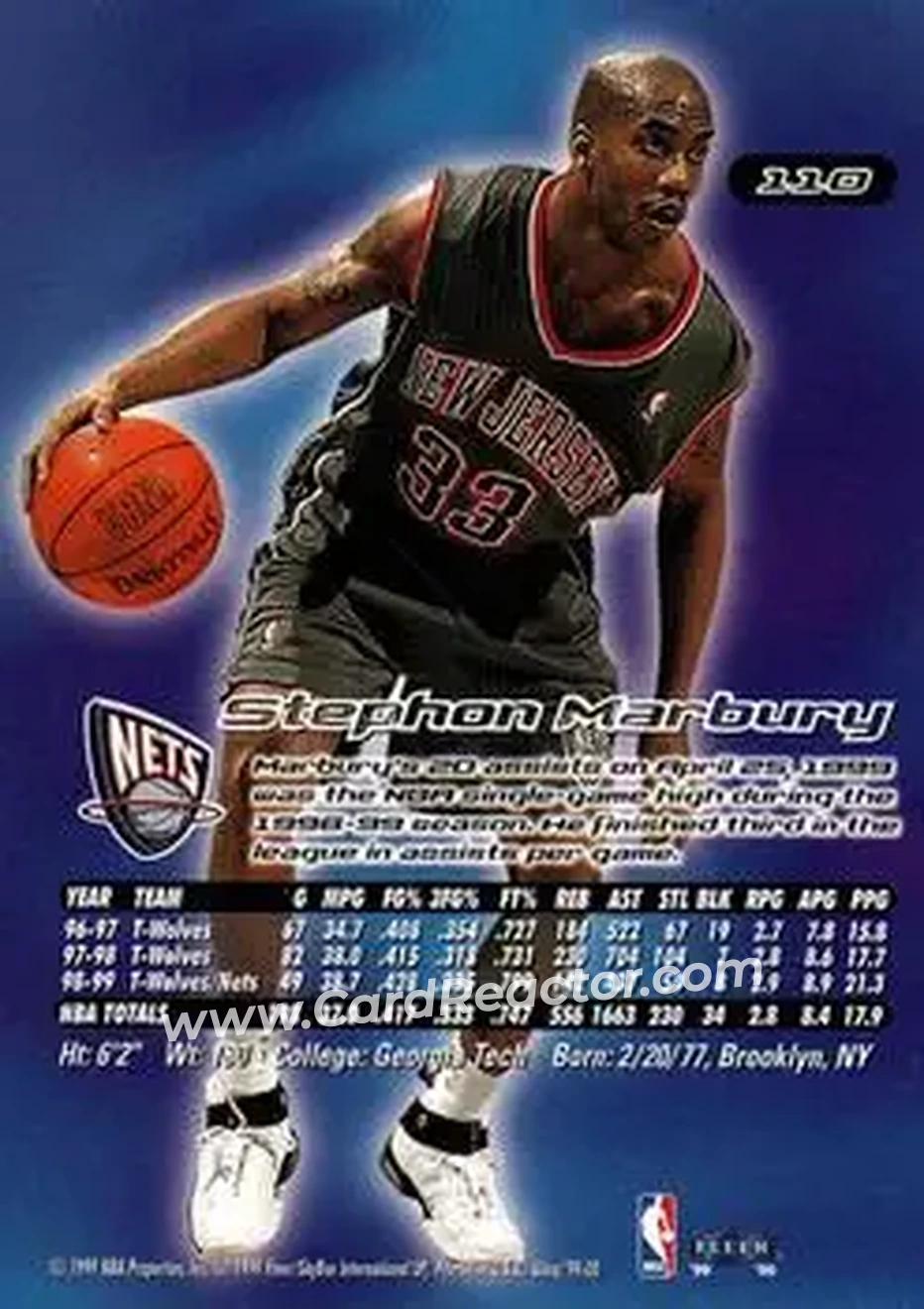 1999-00 Ultra #110 - Stephon Marbury - New Jersey Nets - Back 1999-00 Ultra #110 - Stephon Marbury - New Jersey Nets - Back