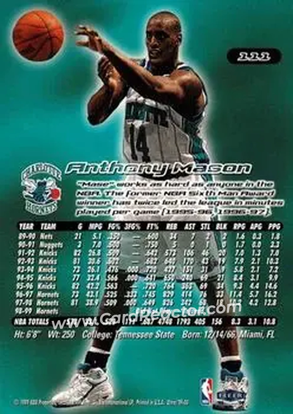 1999-00 Ultra #111 - Anthony Mason - Charlotte Hornets - Back