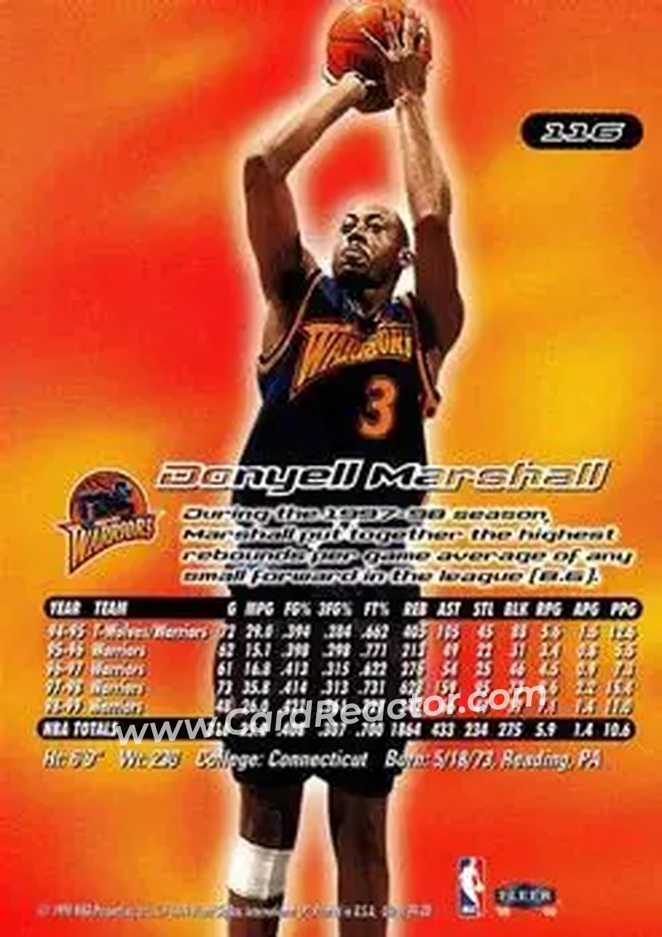 1999-00 Ultra #116 - Donyell Marshall - Golden State Warriors - Back 1999-00 Ultra #116 - Donyell Marshall - Golden State Warriors - Back