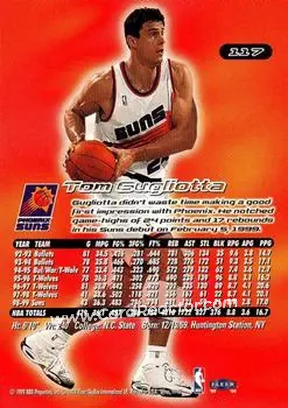 1999-00 Ultra #117 - Tom Gugliotta - Phoenix Suns - Back 1999-00 Ultra #117 - Tom Gugliotta - Phoenix Suns - Back