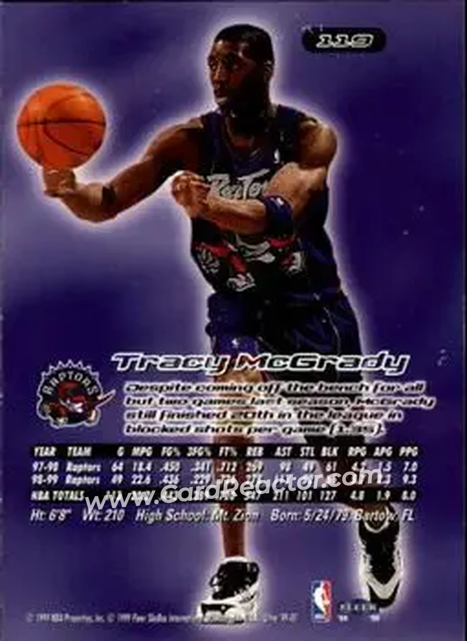 1999-00 Ultra #119 - Tracy McGrady - Toronto Raptors - Back 1999-00 Ultra #119 - Tracy McGrady - Toronto Raptors - Back