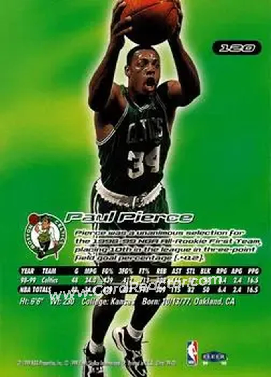 1999-00 Ultra #120 - Paul Pierce - Boston Celtics - Back 1999-00 Ultra #120 - Paul Pierce - Boston Celtics - Back