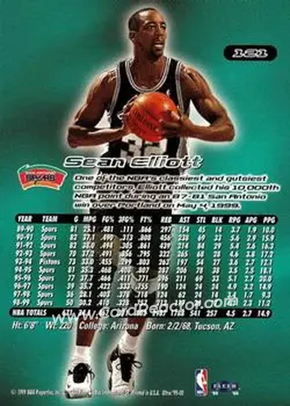 1999-00 Ultra #121 - Sean Elliott - San Antonio Spurs - Back 1999-00 Ultra #121 - Sean Elliott - San Antonio Spurs - Back