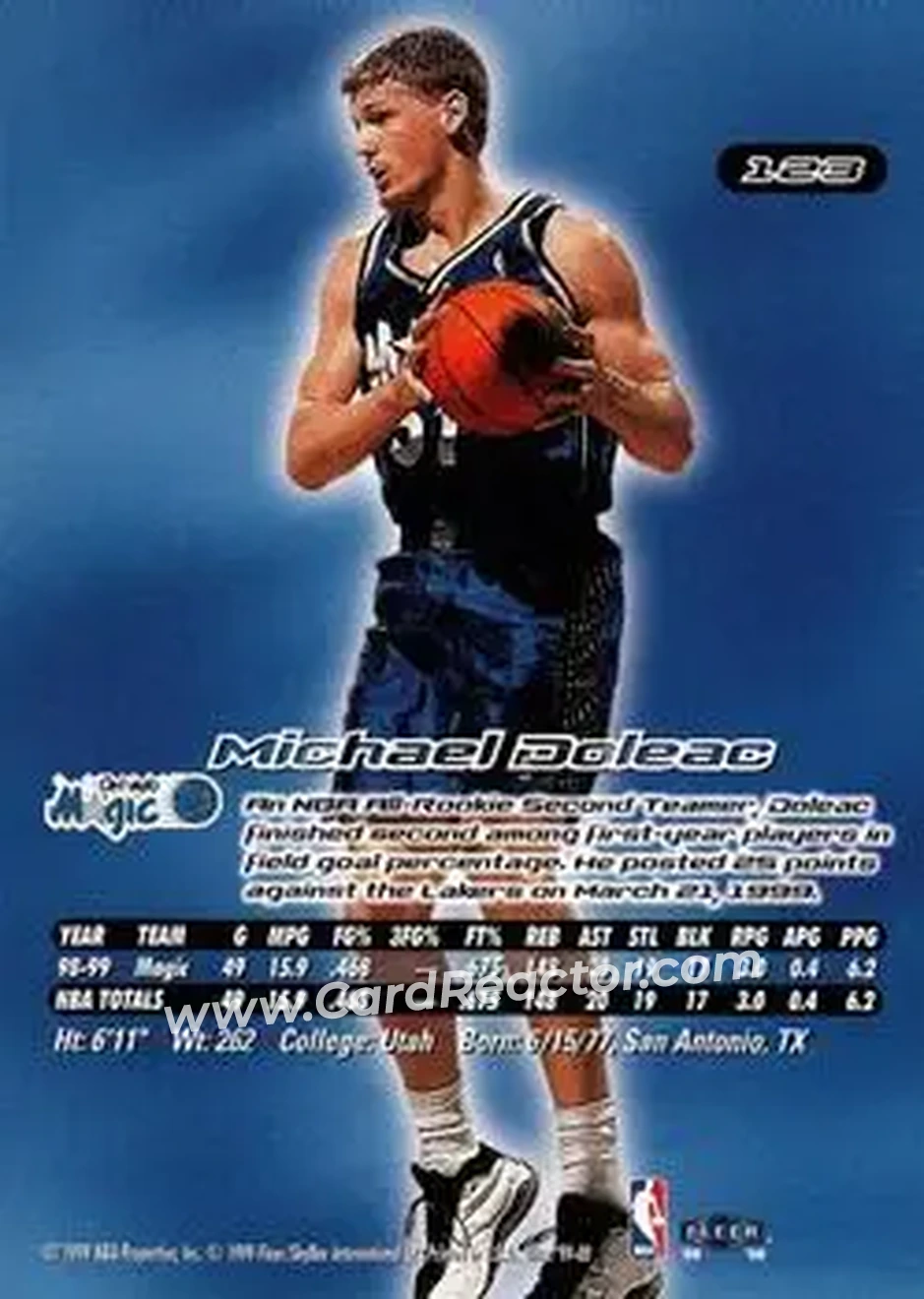 1999-00 Ultra #123 - Michael Doleac - Orlando Magic - Back