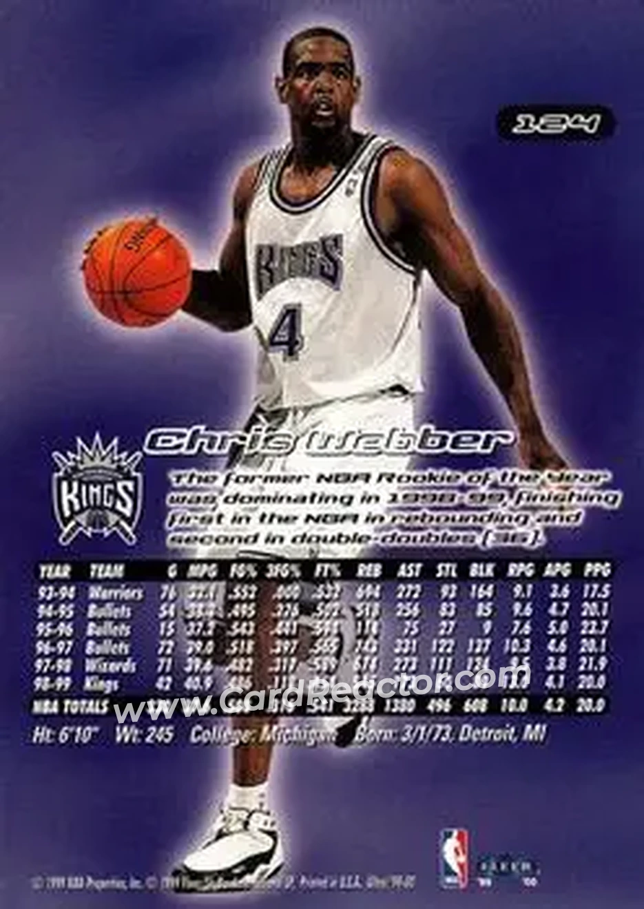 1999-00 Ultra #124 - Chris Webber - Sacramento Kings - Back 1999-00 Ultra #124 - Chris Webber - Sacramento Kings - Back