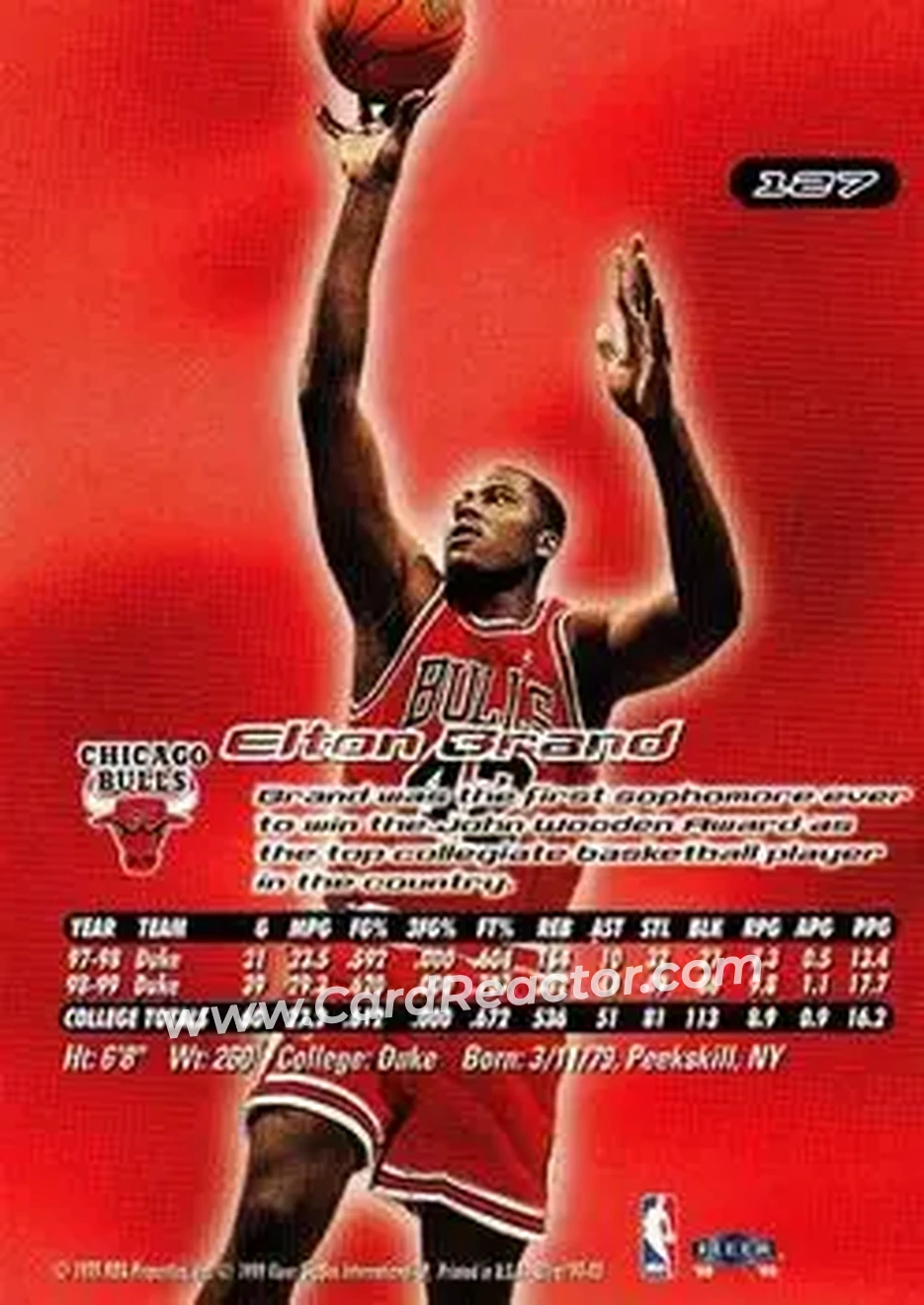 1999-00 Ultra #127 - Elton Brand - Chicago Bulls - Back 1999-00 Ultra #127 - Elton Brand - Chicago Bulls - Back