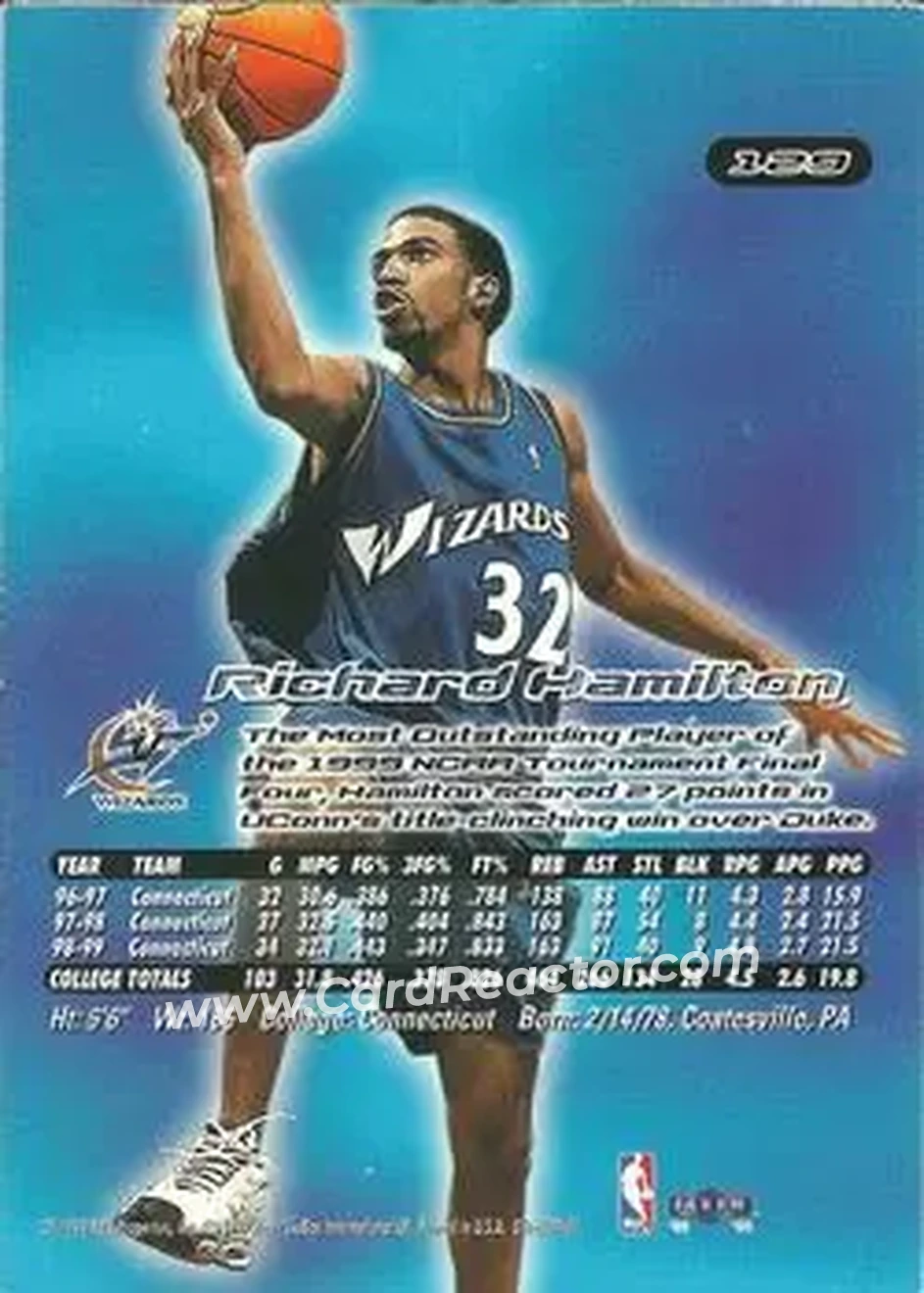 1999-00 Ultra #129 - Rip Hamilton - Washington Wizards - Back