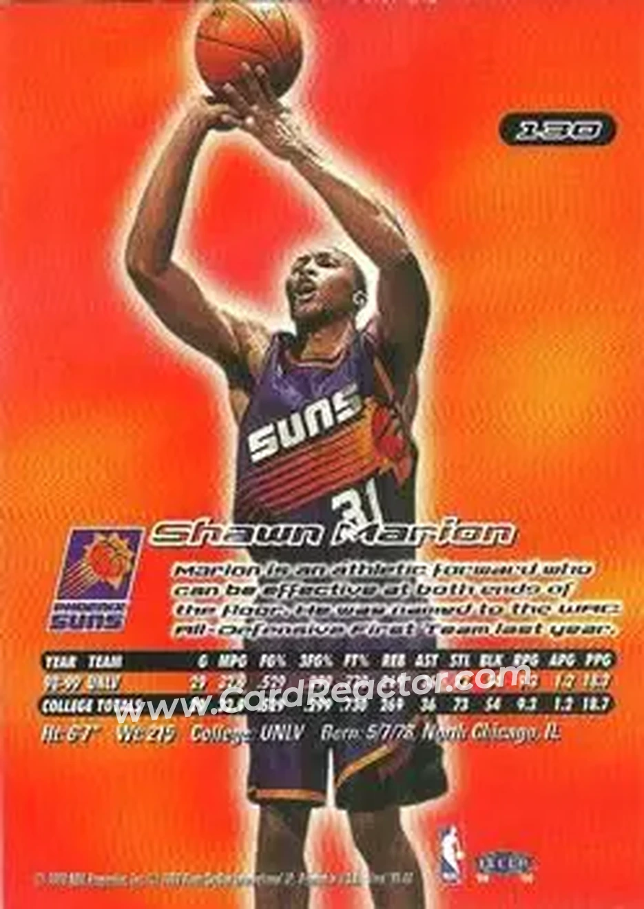 1999-00 Ultra #130 - Shawn Marion - Phoenix Suns - Back