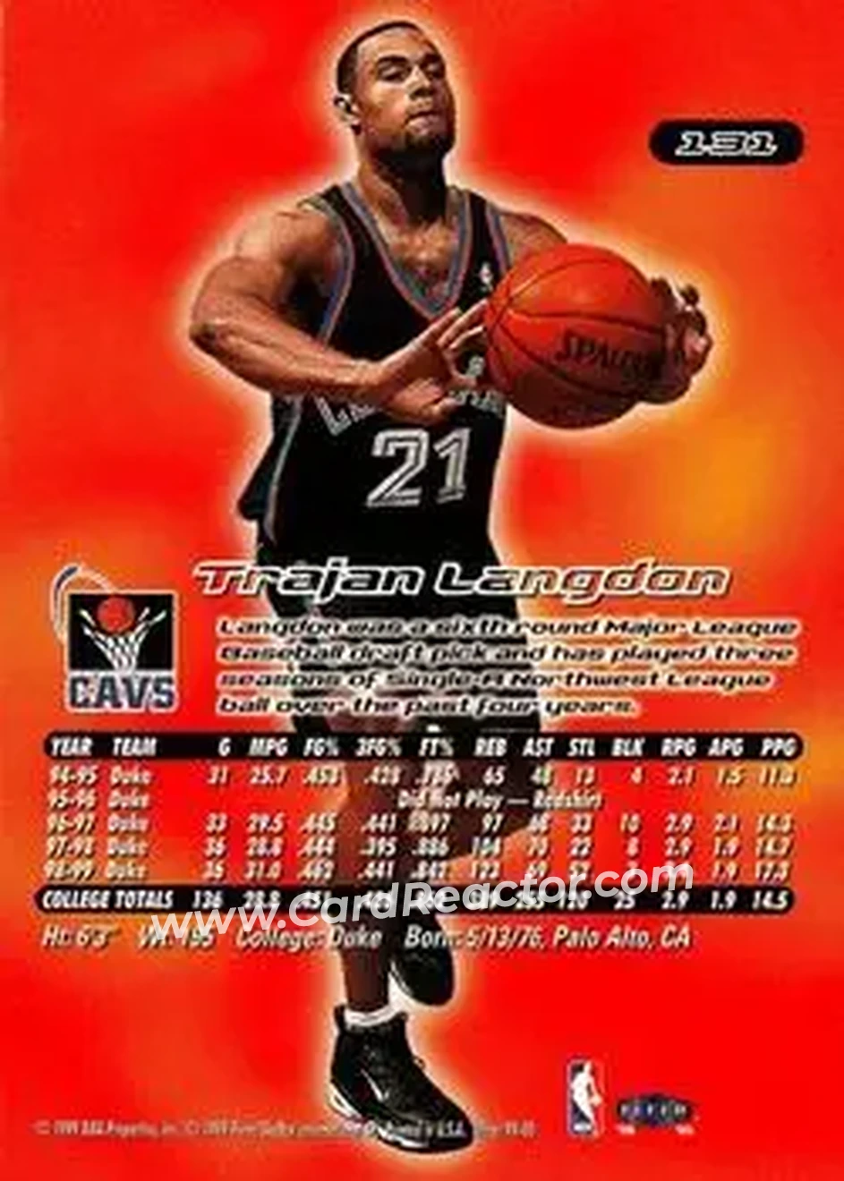 1999-00 Ultra #131 - Trajan Langdon - Cleveland Cavaliers - Back