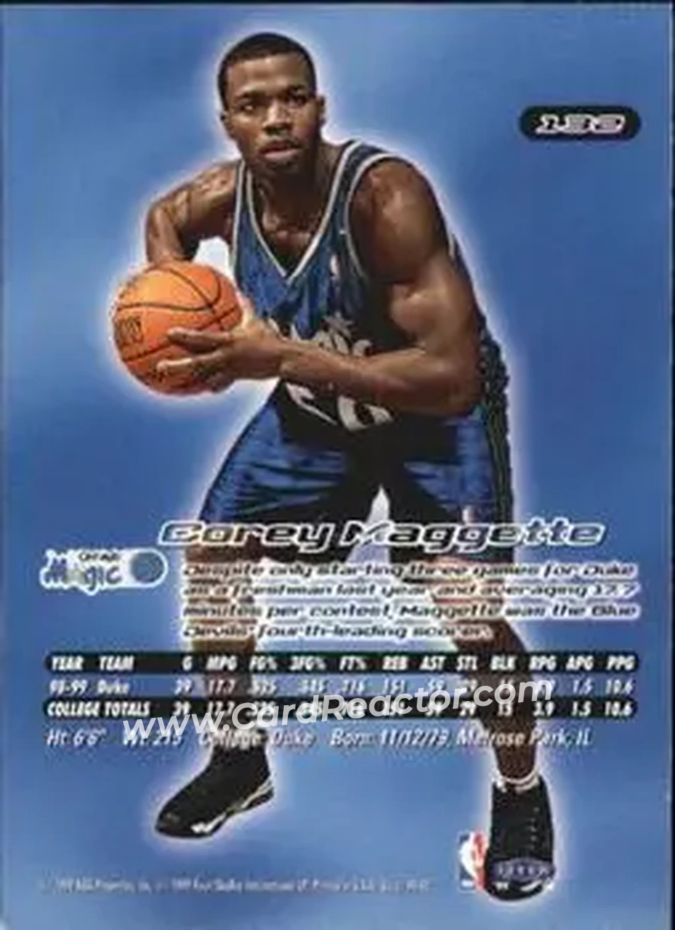 1999-00 Ultra #132 - Corey Maggette - Orlando Magic - Back