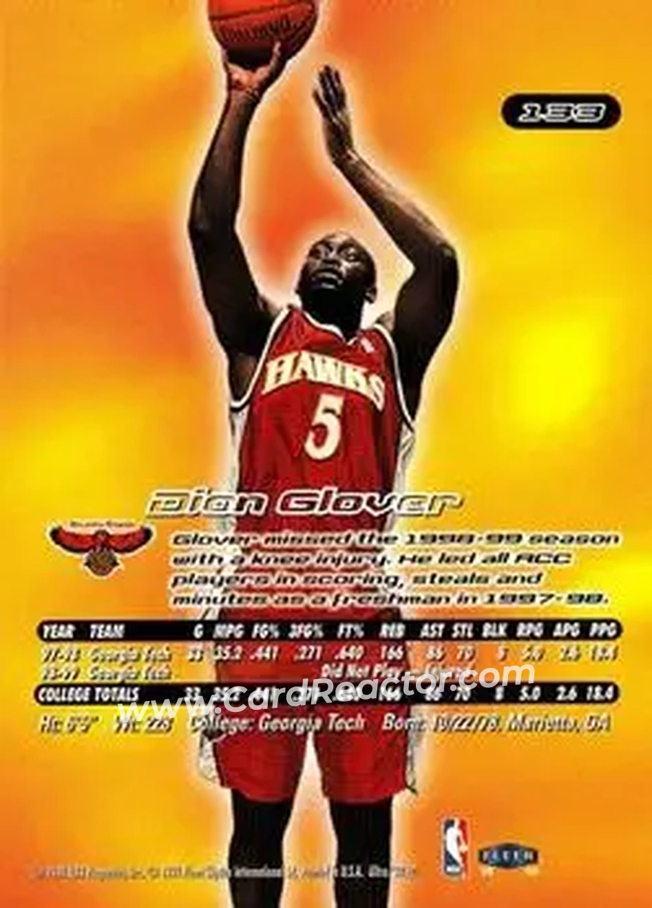 1999-00 Ultra #133 - Dion Glover - Atlanta Hawks - Back