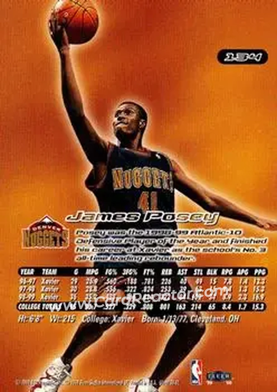 1999-00 Ultra #134 - James Posey - Denver Nuggets - Back