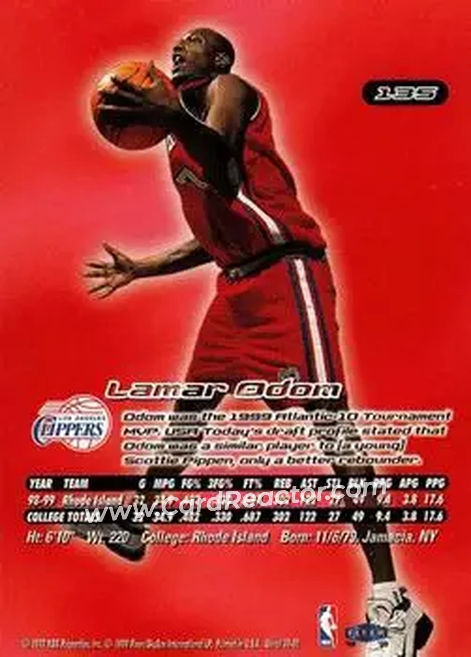 1999-00 Ultra #135 - Lamar Odom - Los Angeles Clippers - Back 1999-00 Ultra #135 - Lamar Odom - Los Angeles Clippers - Back