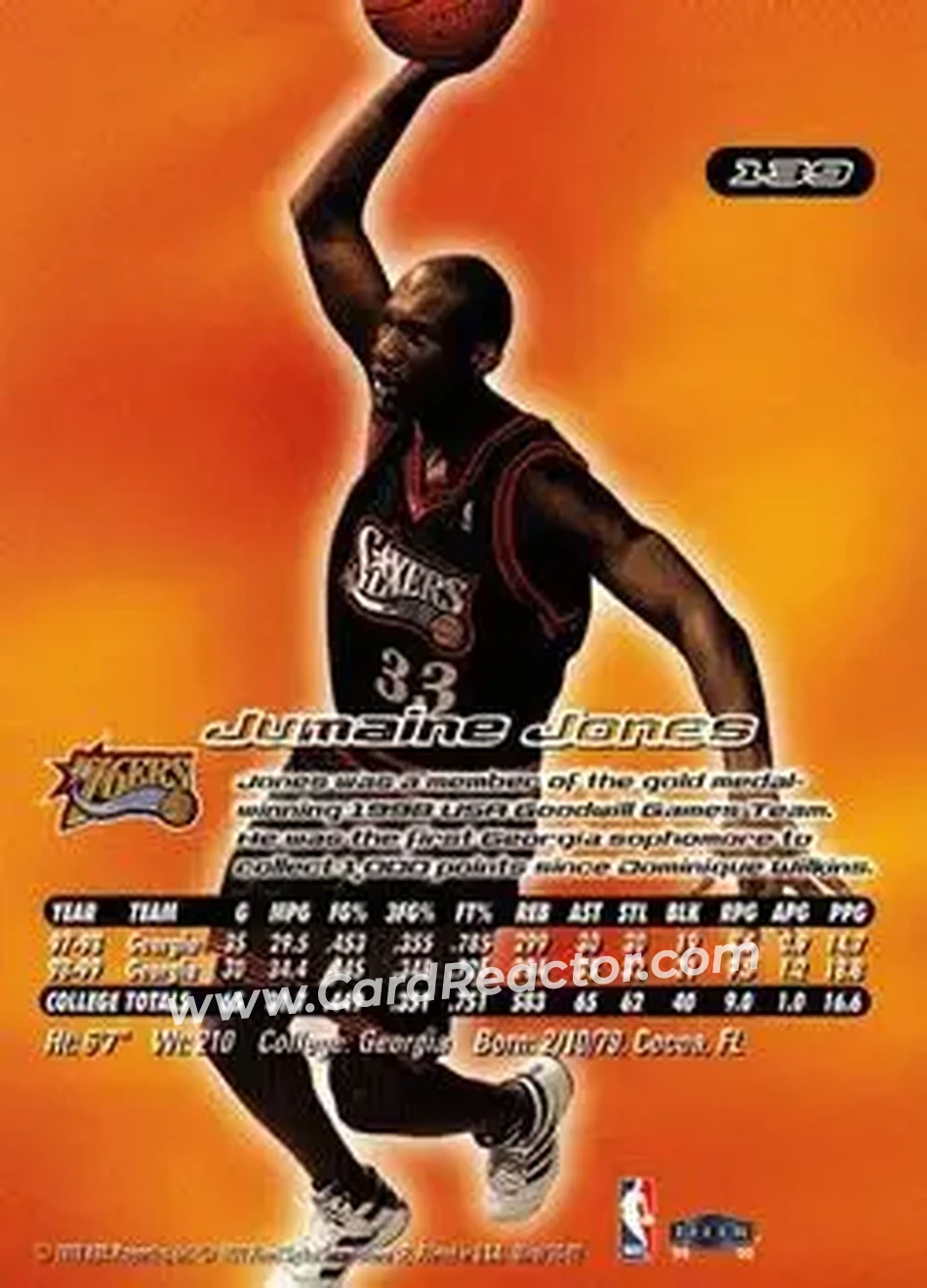 1999-00 Ultra #139 - Jumaine Jones - Philadelphia 76ers - Back