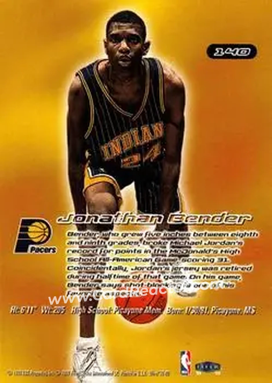1999-00 Ultra #140 - Jonathan Bender - Indiana Pacers - Back