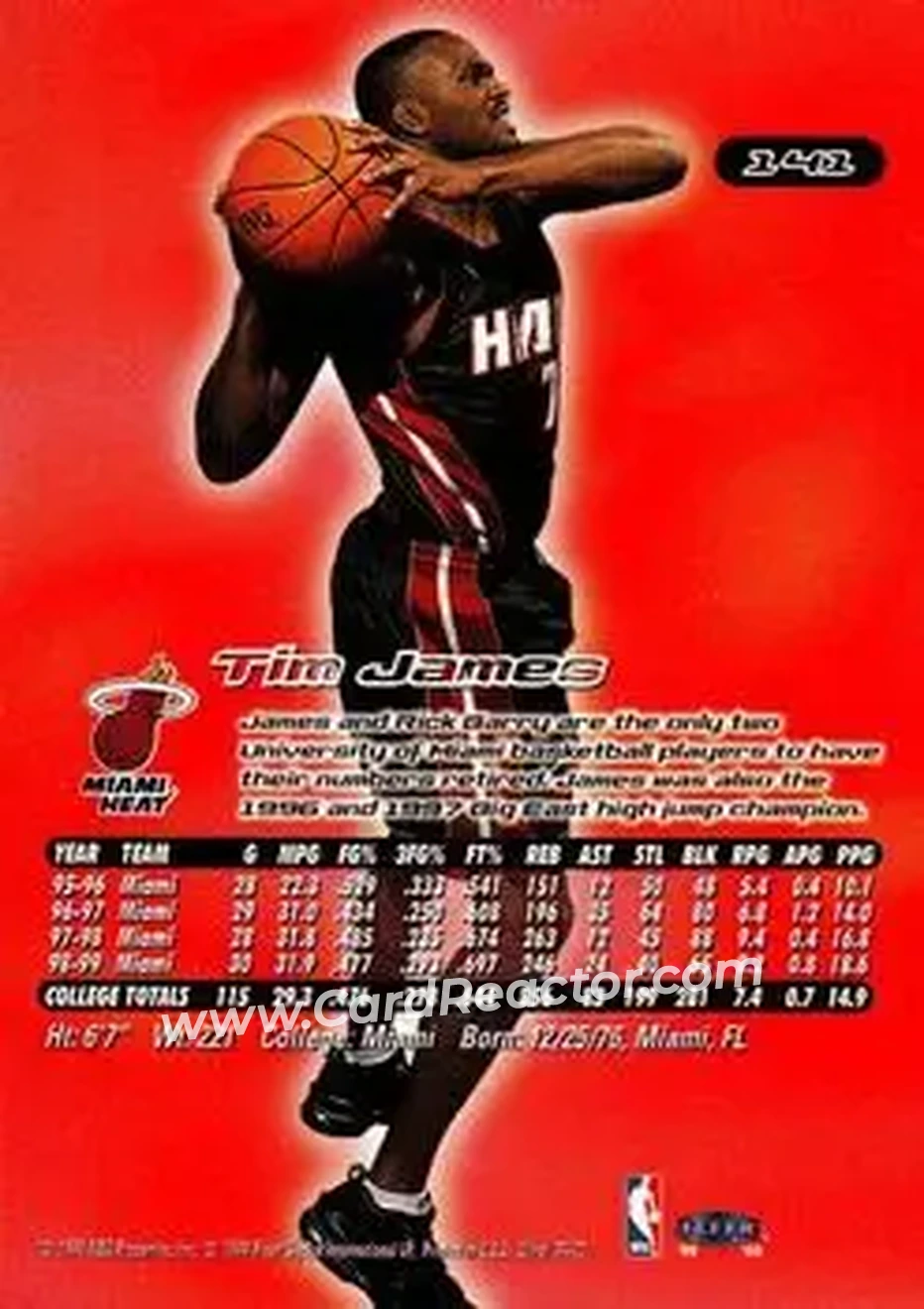 1999-00 Ultra #141 - Tim James - Miami Heat - Back