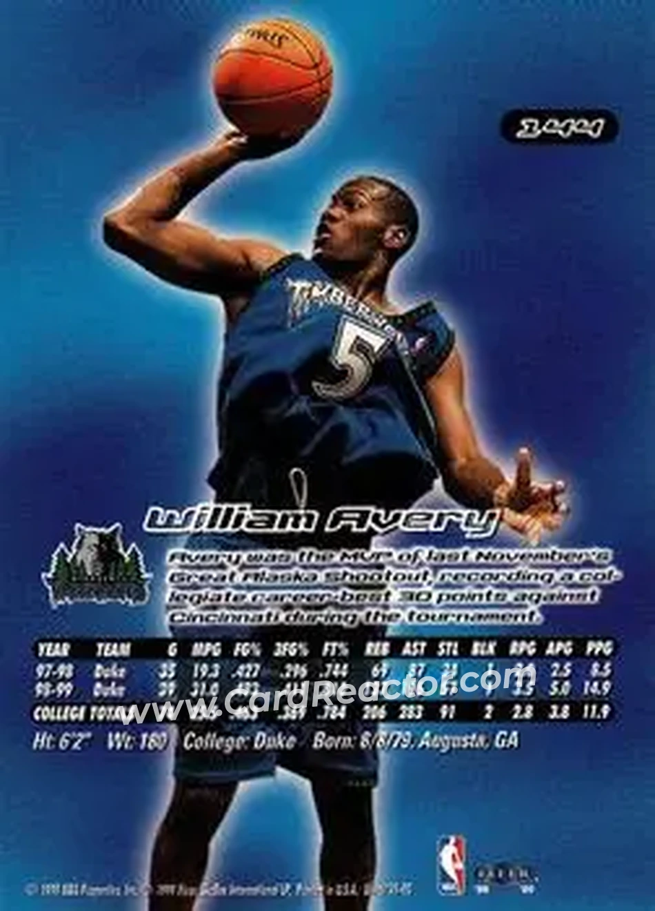 1999-00 Ultra #144 - William Avery - Minnesota Timberwolves - Back