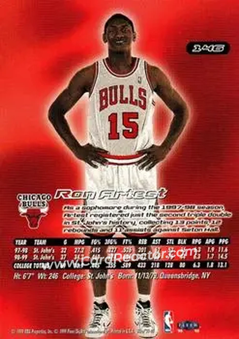 1999-00 Ultra #146 - Metta World Peace - Chicago Bulls - Back