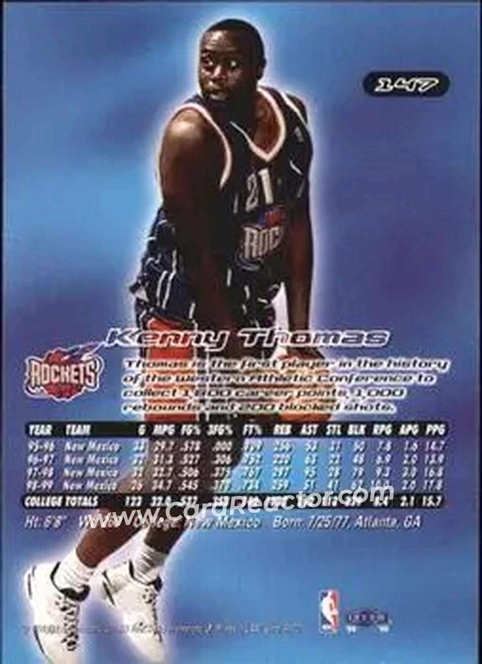 1999-00 Ultra #147 - Kenny Thomas - Houston Rockets - Back