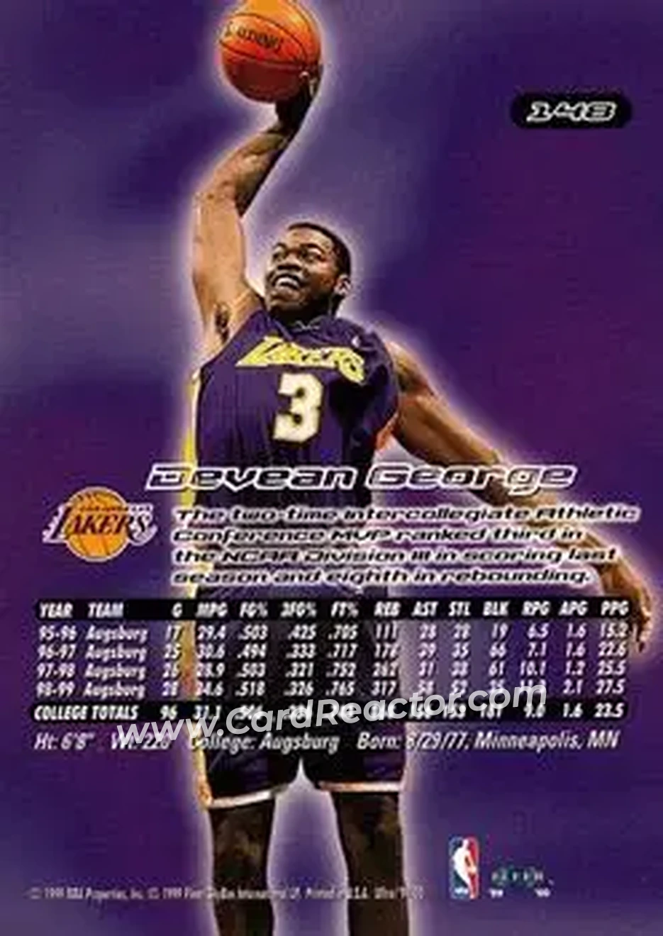1999-00 Ultra #148 - Devean George - Los Angeles Lakers - Back