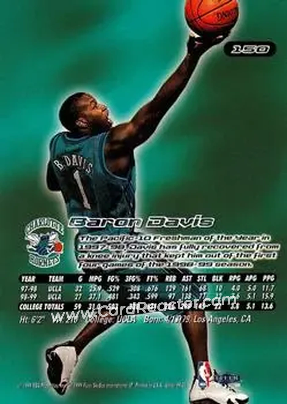 1999-00 Ultra #150 - Baron Davis - Charlotte Hornets - Back