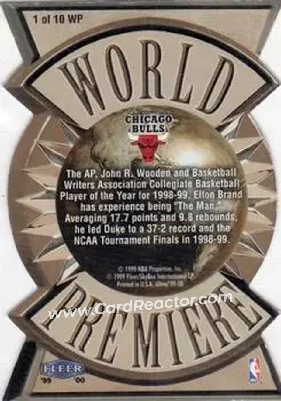 1999-00 Ultra - World Premiere #1 WP - Elton Brand - Chicago Bulls - Back