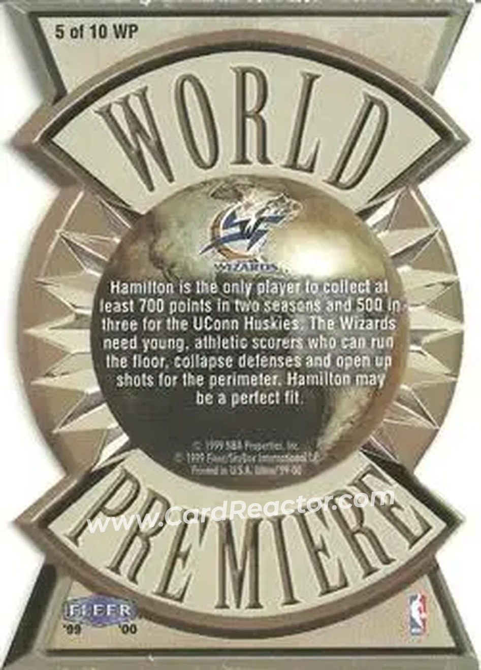 1999-00 Ultra - World Premiere #5 WP - Rip Hamilton - Washington Wizards - Back 1999-00 Ultra - World Premiere #5 WP - Rip Hamilton - Washington Wizards - Back