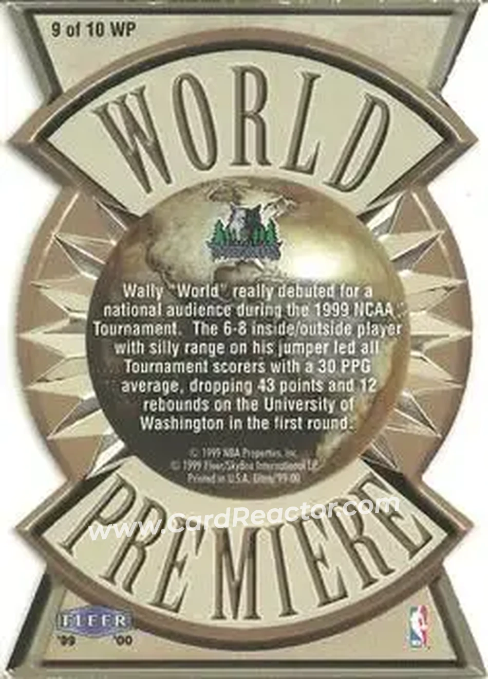 1999-00 Ultra - World Premiere #9 WP - Wally Szczerbiak - Minnesota Timberwolves - Back 1999-00 Ultra - World Premiere #9 WP - Wally Szczerbiak - Minnesota Timberwolves - Back
