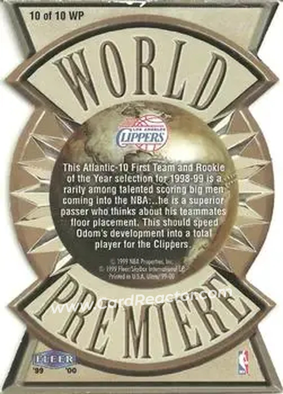 1999-00 Ultra - World Premiere #10 WP - Lamar Odom - Los Angeles Clippers - Back 1999-00 Ultra - World Premiere #10 WP - Lamar Odom - Los Angeles Clippers - Back