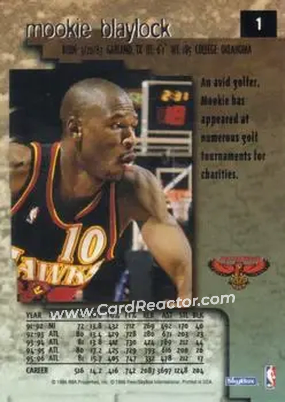 1996-97 SkyBox Premium - Premium Rubies #1 - Mookie Blaylock - Atlanta Hawks - Back 1996-97 SkyBox Premium - Premium Rubies #1 - Mookie Blaylock - Atlanta Hawks - Back