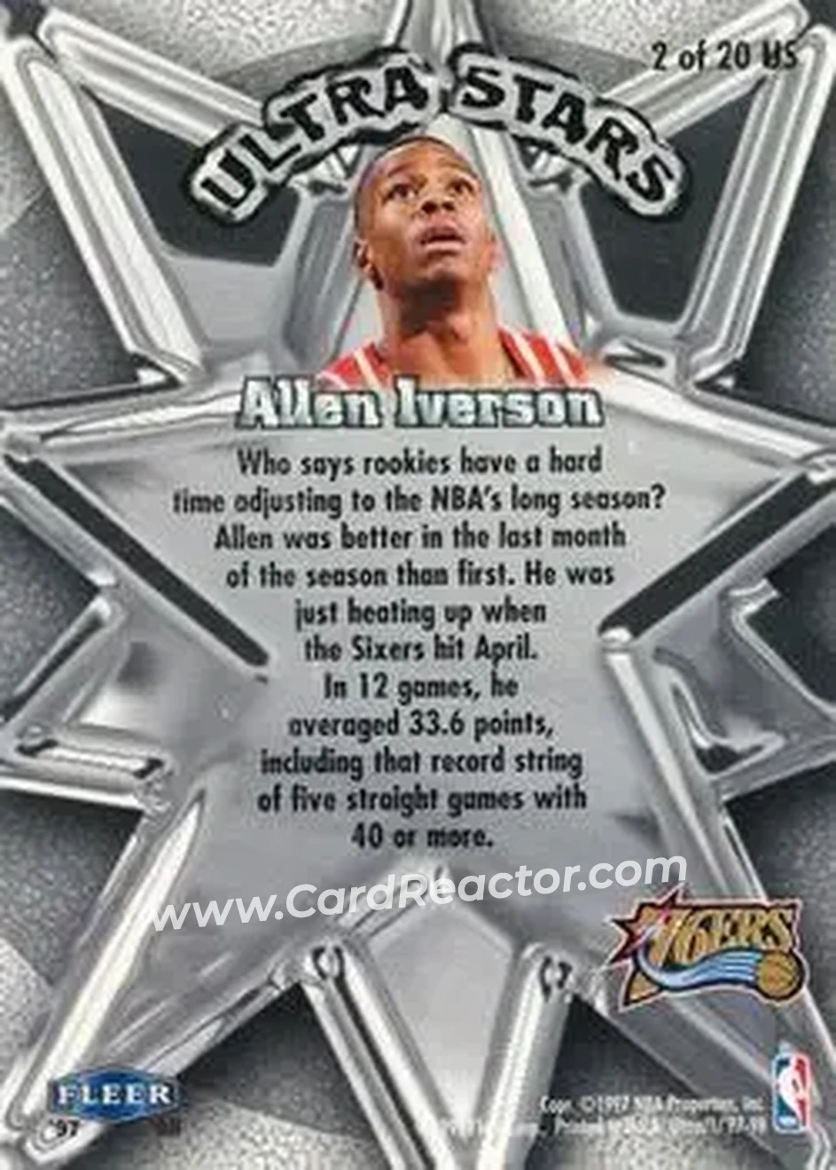 1997-98 Ultra - Ultra Stars #2 US - Allen Iverson - Philadelphia 76ers - Back