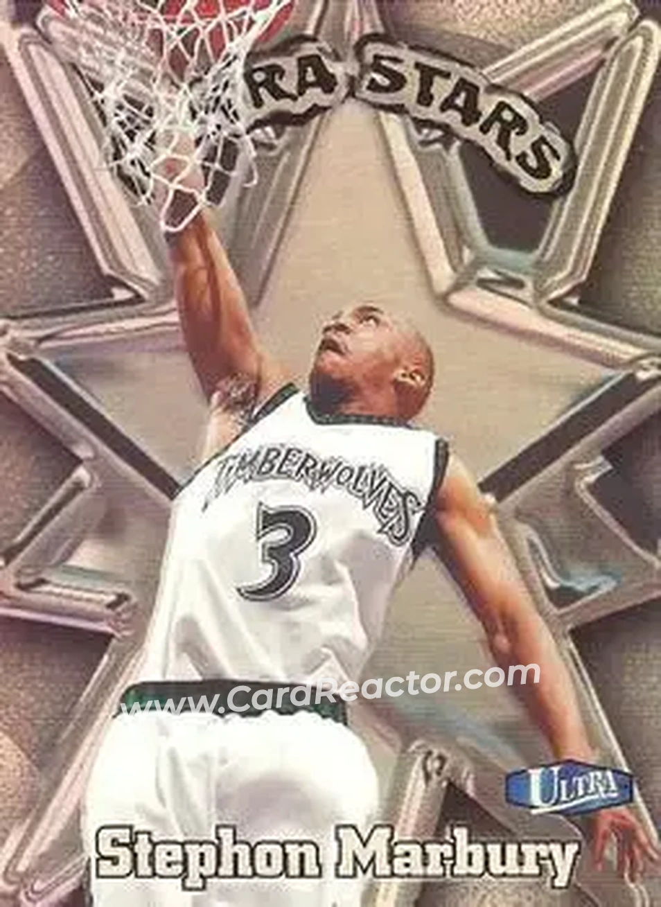 1997-98 Ultra - Ultra Stars #5 US - Stephon Marbury - Minnesota Timberwolves - Front 1997-98 Ultra - Ultra Stars #5 US - Stephon Marbury - Minnesota Timberwolves - Front