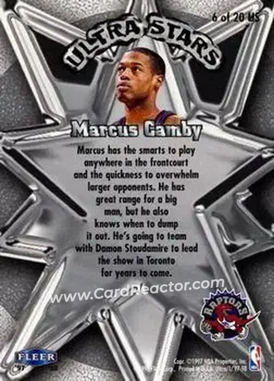 1997-98 Ultra - Ultra Stars #6 US - Marcus Camby - Toronto Raptors - Back