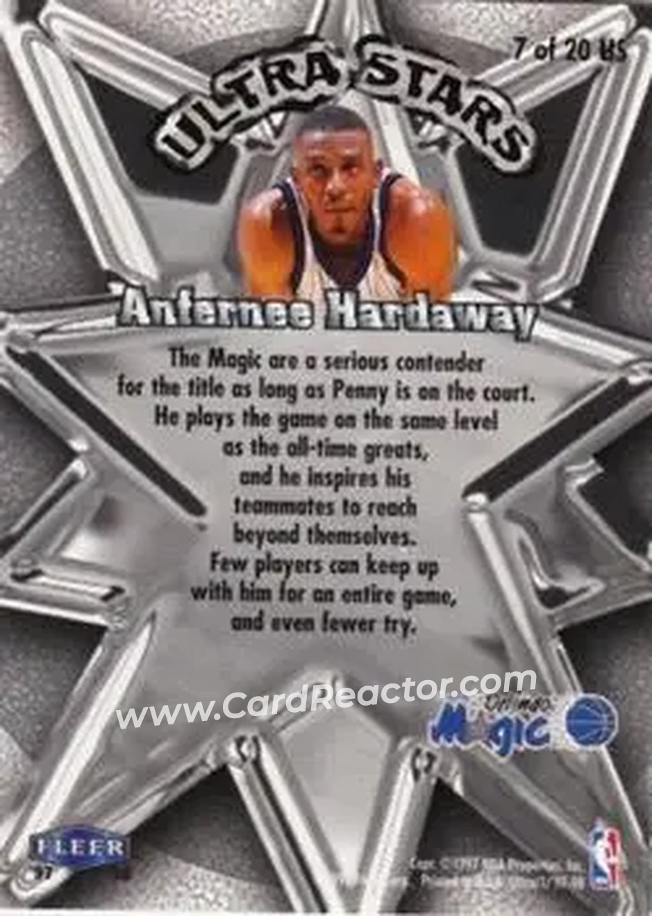 1997-98 Ultra - Ultra Stars #7 US - Anfernee Hardaway - Orlando Magic - Back 1997-98 Ultra - Ultra Stars #7 US - Anfernee Hardaway - Orlando Magic - Back