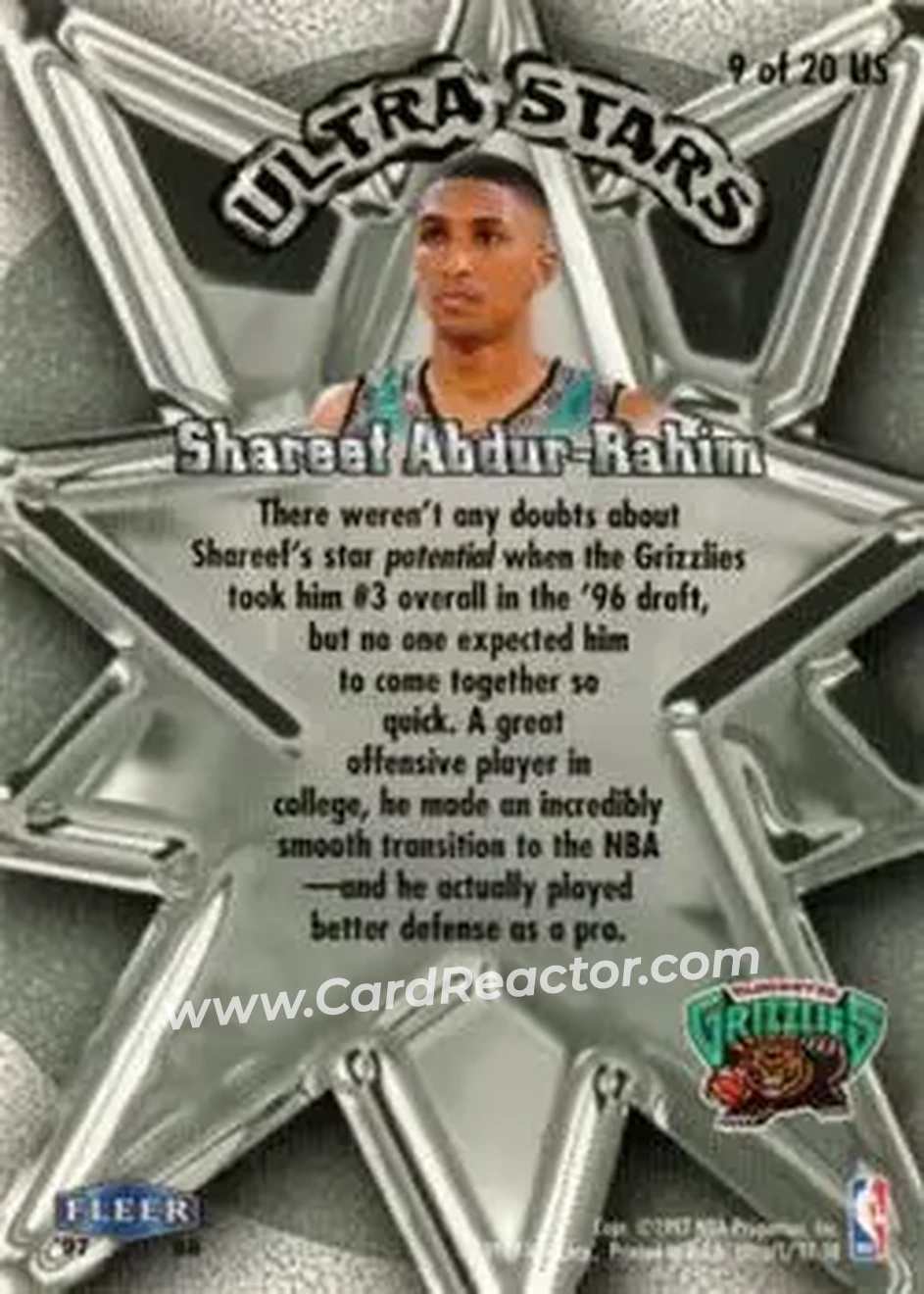 1997-98 Ultra - Ultra Stars #9 US - Shareef Abdur-Rahim - Vancouver Grizzlies - Back
