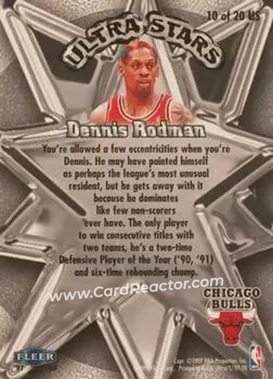 1997-98 Ultra - Ultra Stars #10 US - Dennis Rodman - Chicago Bulls - Back