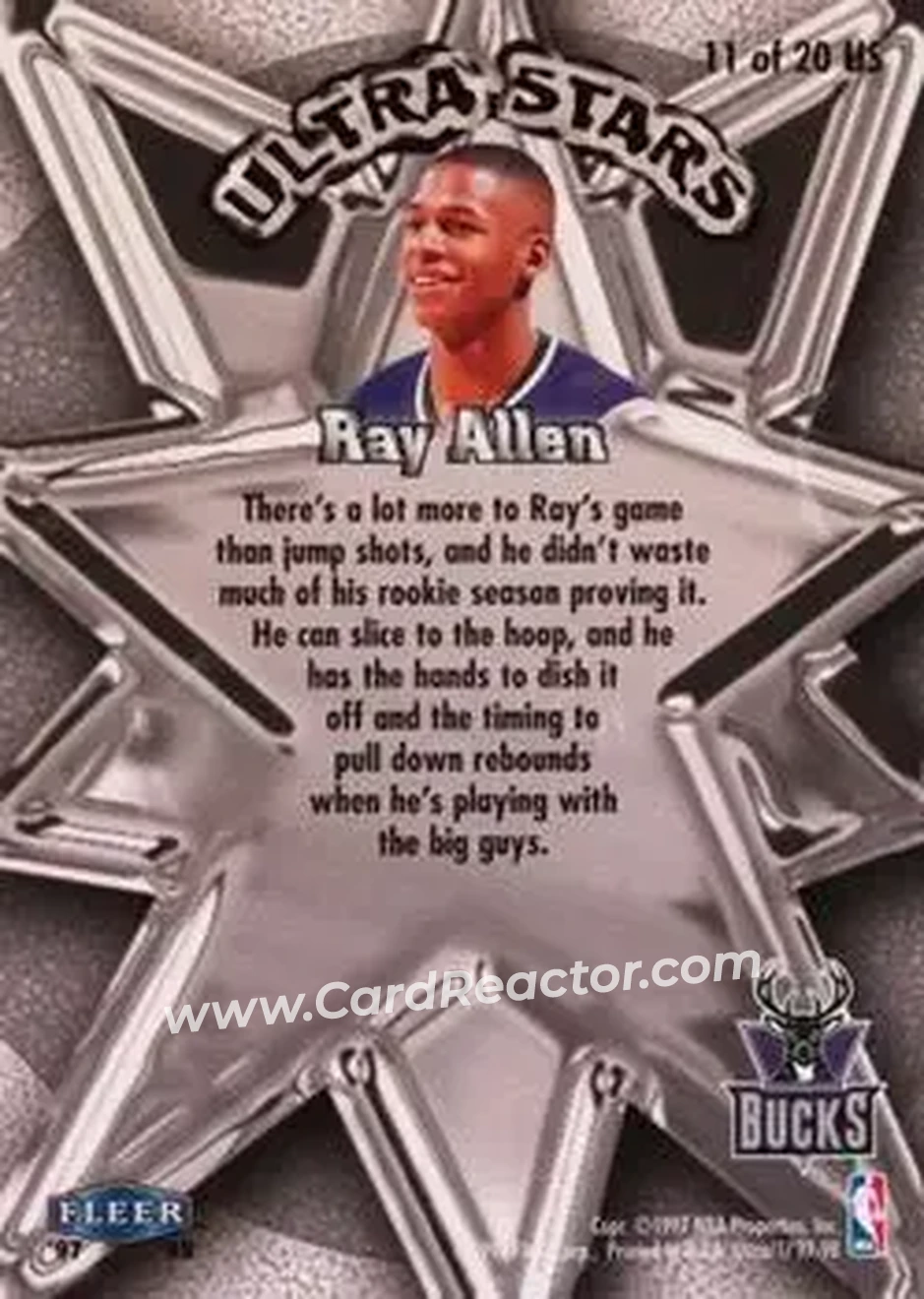 1997-98 Ultra - Ultra Stars #11 US - Ray Allen - Milwaukee Bucks - Back