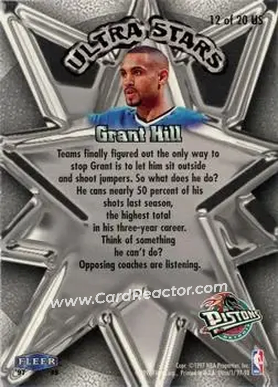 1997-98 Ultra - Ultra Stars #12 US - Grant Hill - Detroit Pistons - Back