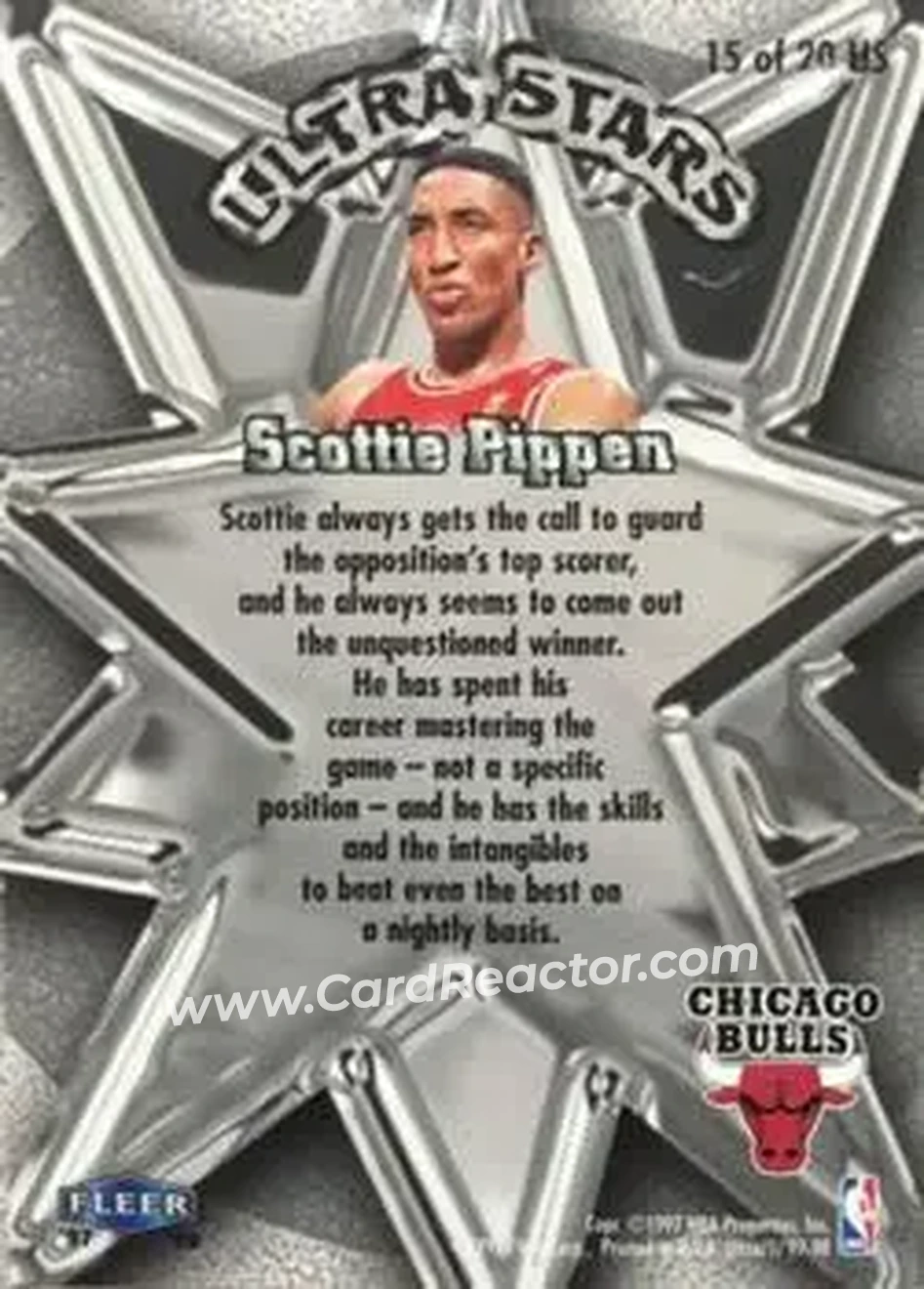 1997-98 Ultra - Ultra Stars #15 US - Scottie Pippen - Chicago Bulls - Back 1997-98 Ultra - Ultra Stars #15 US - Scottie Pippen - Chicago Bulls - Back