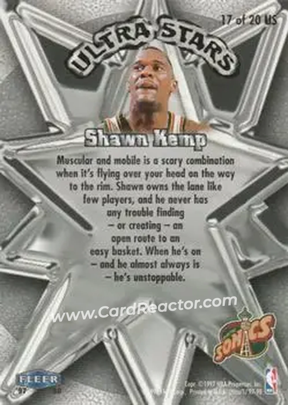 1997-98 Ultra - Ultra Stars #17 US - Shawn Kemp - Seattle SuperSonics - Back