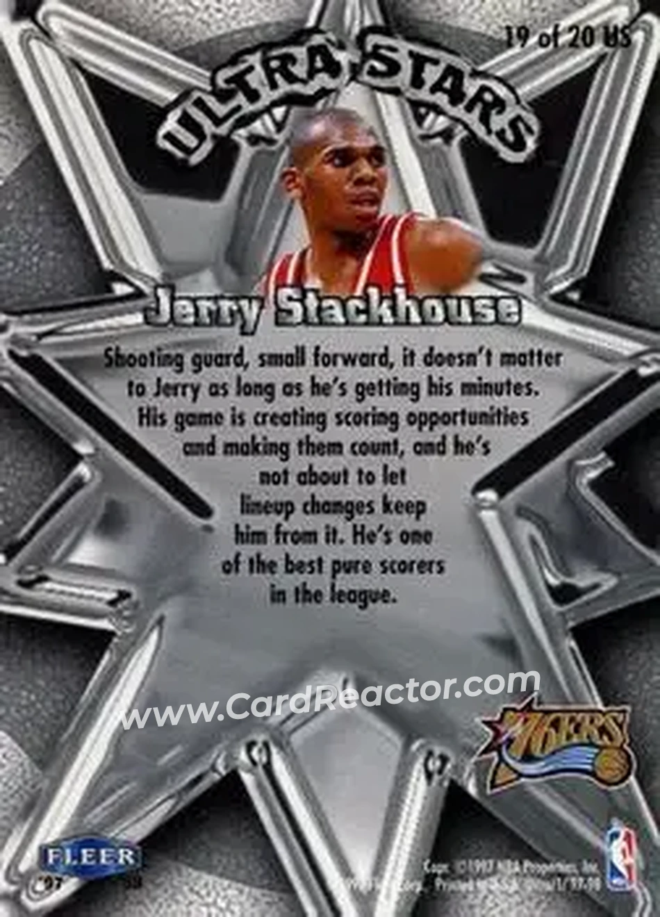 1997-98 Ultra - Ultra Stars #19 US - Jerry Stackhouse - Philadelphia 76ers - Back