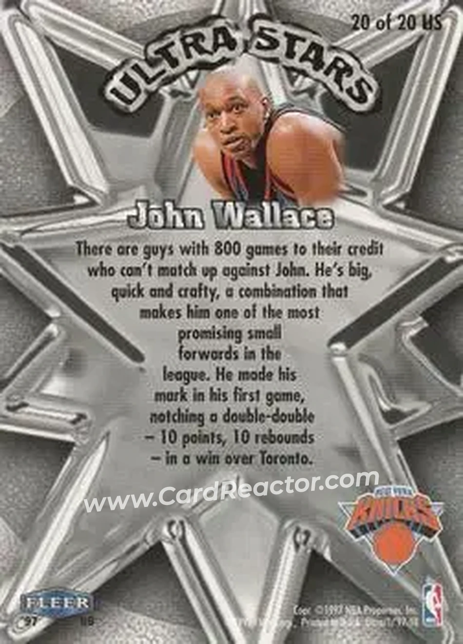 1997-98 Ultra - Ultra Stars #20 US - John Wallace - New York Knicks - Back 1997-98 Ultra - Ultra Stars #20 US - John Wallace - New York Knicks - Back