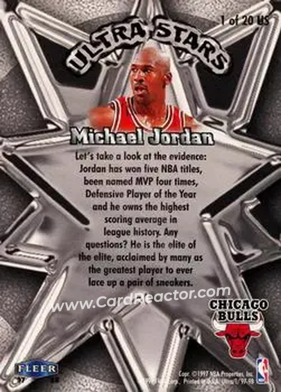 1997-98 Ultra - Ultra Stars Gold #1 US - Michael Jordan - Chicago Bulls - Back