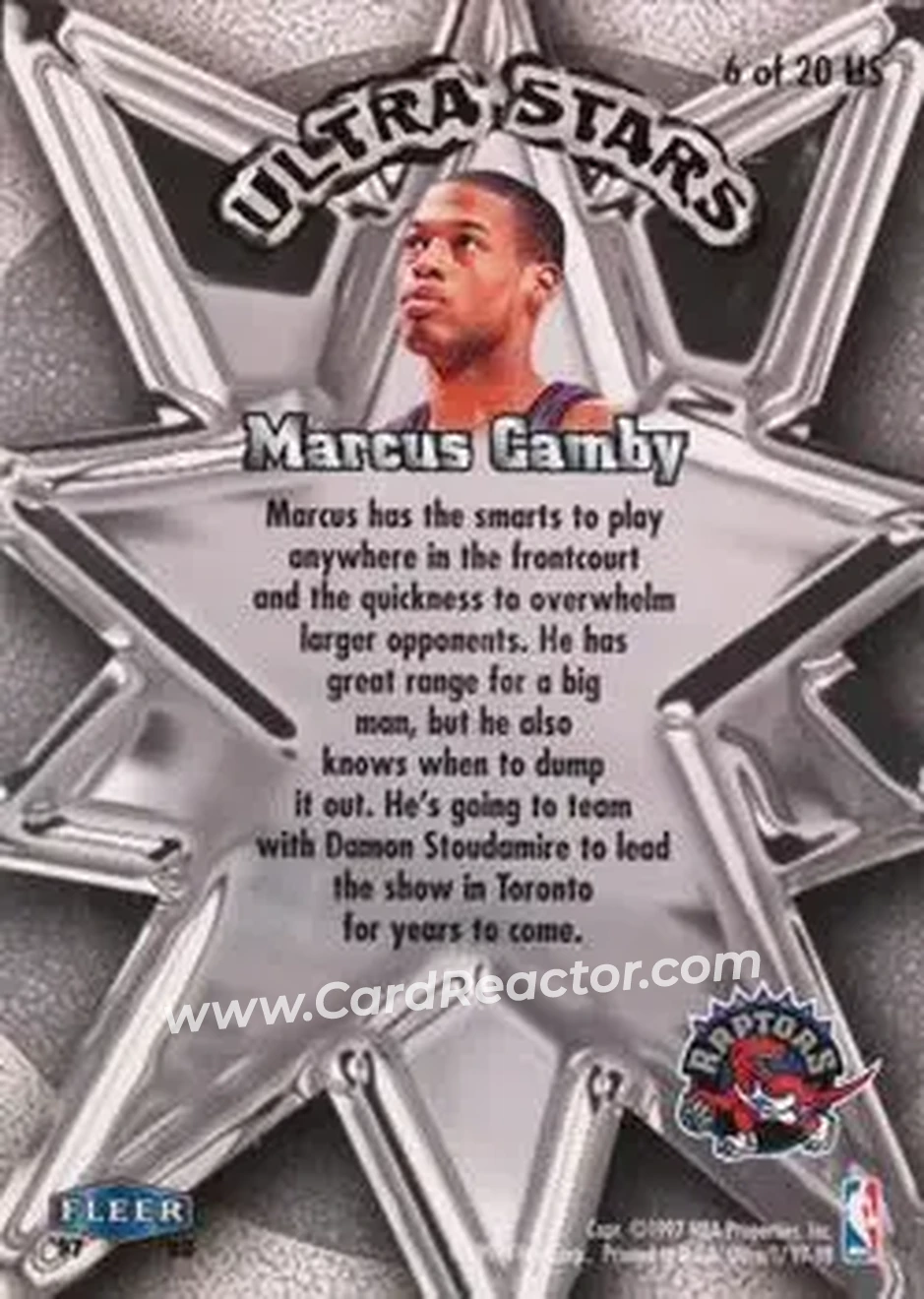 1997-98 Ultra - Ultra Stars Gold #6 US - Marcus Camby - Toronto Raptors - Back