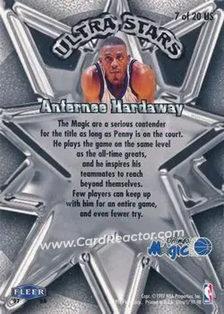 1997-98 Ultra - Ultra Stars Gold #7 US - Anfernee Hardaway - Orlando Magic - Back 1997-98 Ultra - Ultra Stars Gold #7 US - Anfernee Hardaway - Orlando Magic - Back