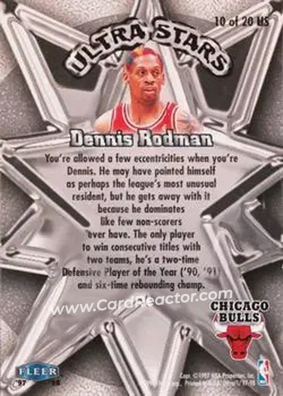 1997-98 Ultra - Ultra Stars Gold #10 US - Dennis Rodman - Chicago Bulls - Back