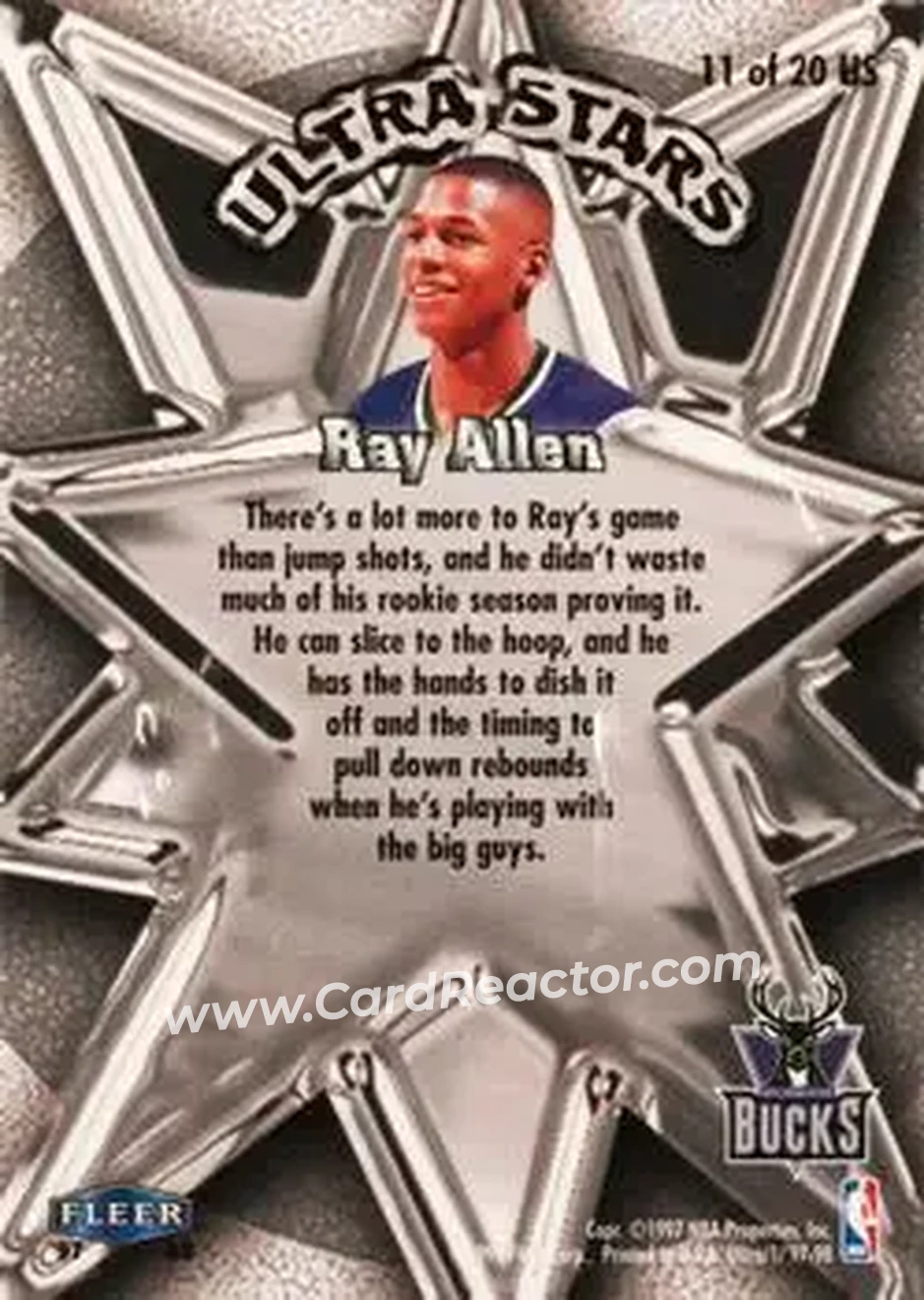 1997-98 Ultra - Ultra Stars Gold #11 US - Ray Allen - Milwaukee Bucks - Back