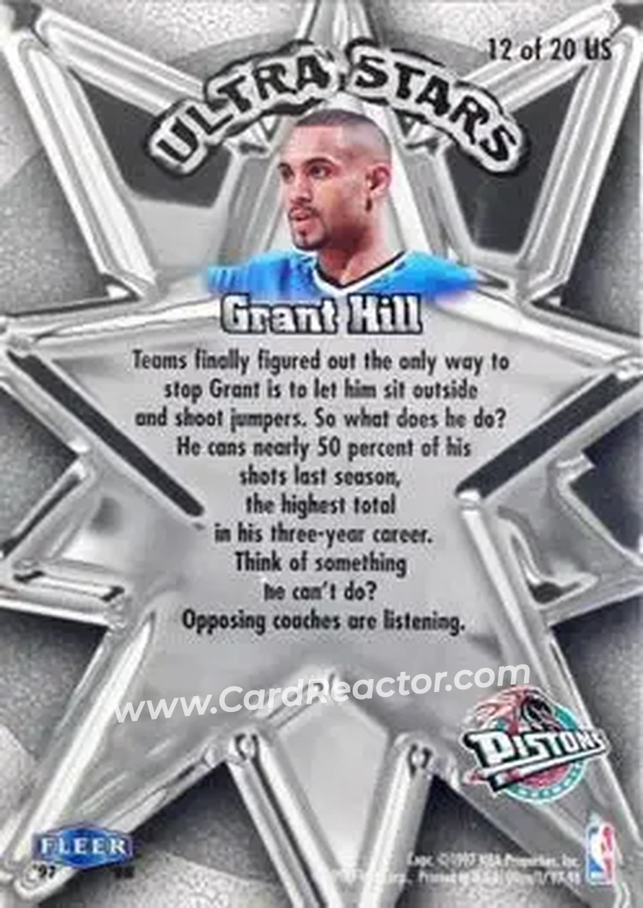 1997-98 Ultra - Ultra Stars Gold #12 US - Grant Hill - Detroit Pistons - Back