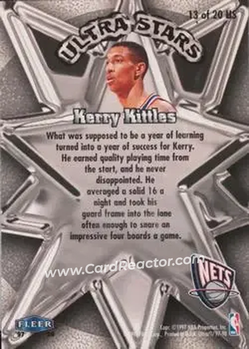 1997-98 Ultra - Ultra Stars Gold #13 US - Kerry Kittles - New Jersey Nets - Back 1997-98 Ultra - Ultra Stars Gold #13 US - Kerry Kittles - New Jersey Nets - Back